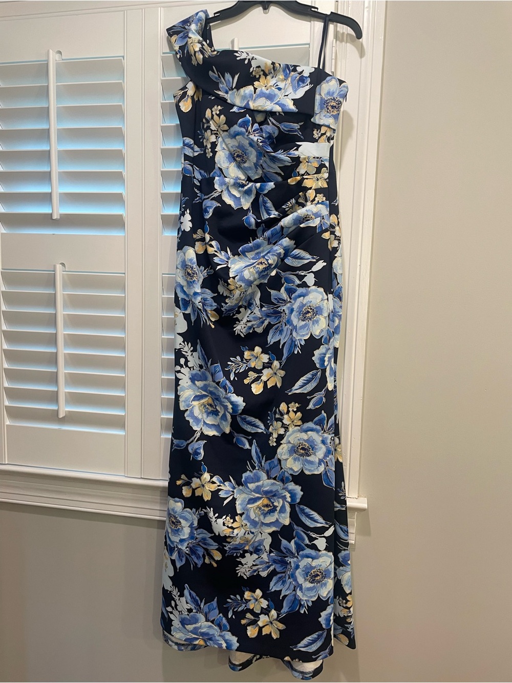 Eliza J One-Shoulder Blue Floral Maxi Dress MOB MOG wedding guest formal